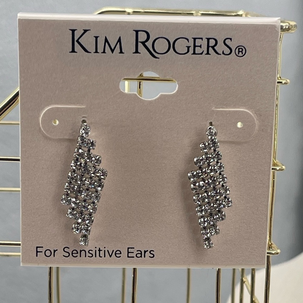 Kim Rogers NWT sensitive rhinestone silver tone cascade dangle earrings - Picture 1 of 3